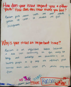 flip chart of issues such as racism identified by FYRE Initiative participants
